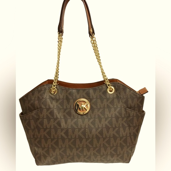 Michael Kors Jet Set Travel Leather & PVC Logo Shoulder Tote - Picture 2 of 9